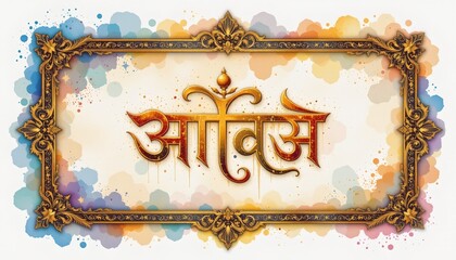 watercolor vedic script with gold, indian faith, no people