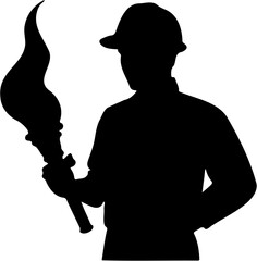 vector illustration of a person holding a torch, isolated on white