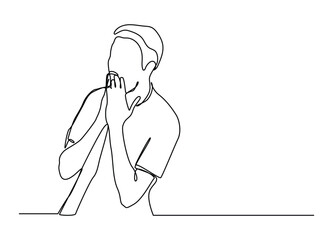 Continuous one line art of Shocked man minimalist black linear sketch isolated on white background. 