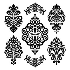 Black and White Floral Design Elements Set for Decorative and Vintage Patterns