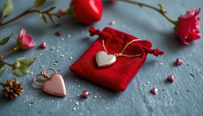 minimalist red velvet jewelry pouch, valentine's gift, no people, no text, no logo