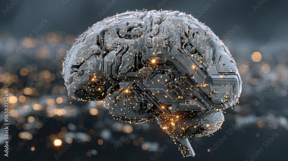 Aufkleber concept image of ai brain formed by digital circuits, floating in cyberspace