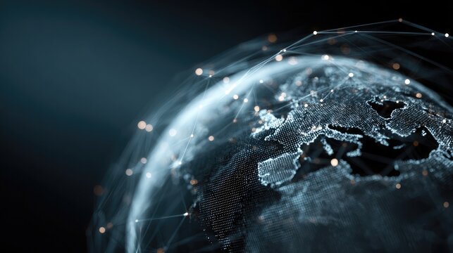 Glowing digital globe with multiple connected points representing global tech infrastructure
