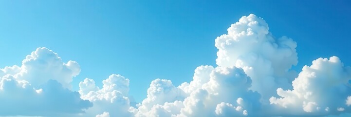 Azure sky, fluffy cumulus clouds dominate negative space, scenery, clear