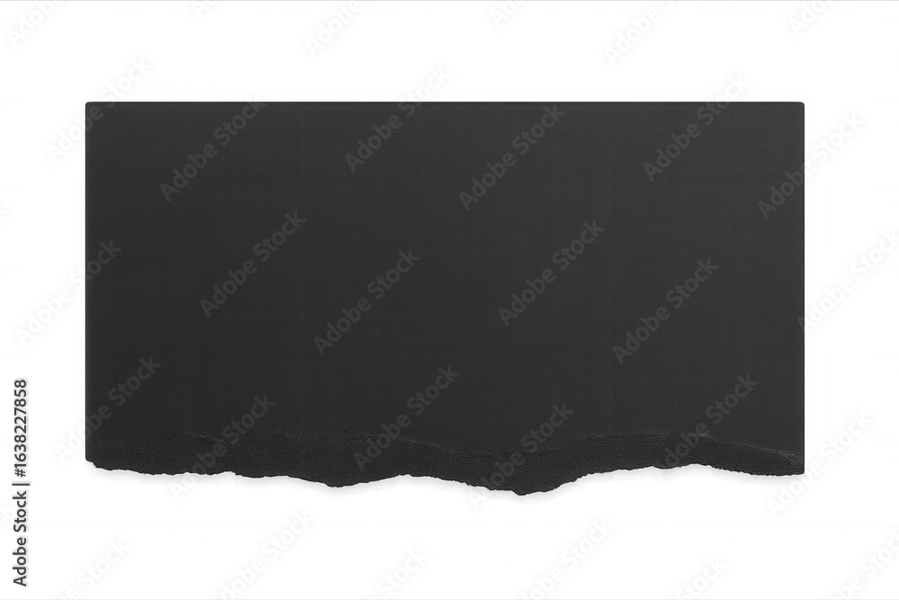 Poster rectangular piece of black torn paper with a transparent background, perfect for adding a touch of g