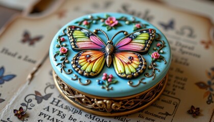 butterfly motif trinket box, spring, no people, no text, no logo