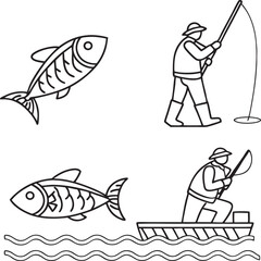 Man fishing icon and fish fro web graphic design.eps