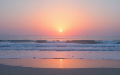 Obraz premium Pastel Sunset Over Calm Ocean Beach. High quality