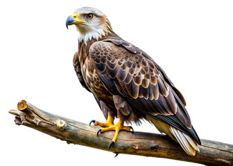 Obraz premium Close-up isolated image of Eagle perched on a branch on a png file at transparent background.