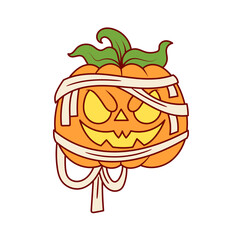 Celebrate spooky season with this Halloween graphic, a mummy pumpkin candy, perfect for party decorations, invitations, or greeting cards.