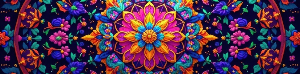 Obraz premium Intricate floral dreamcatcher mandala, vibrant hues, background, flowers