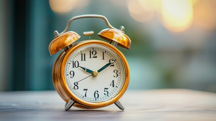 Alarm clock with a distinctive 'bell' shape for its casing Detail of the smooth, curved bell casing, light reflection across the curve, sleek finish.