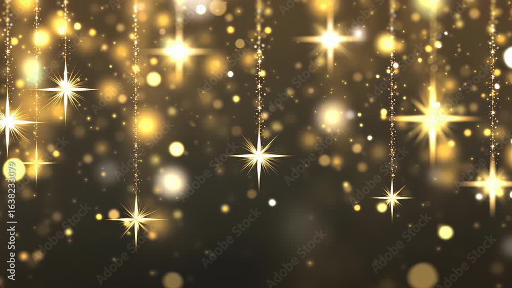 Poster golden bokeh background with shimmering lights and sparkling stars creating a festive atmosphere, id