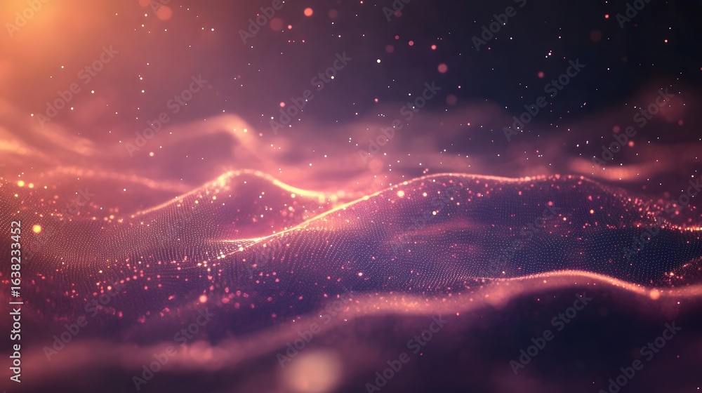 Poster abstract polygonal background from lines dots with bright gradient light effects