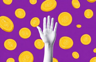 Hand reaching for falling coins
