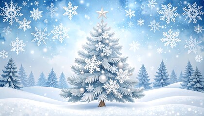 Fototapeta premium Snowy Christmas tree in winter forest