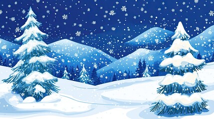 Fototapeta premium Snowy mountain landscape at night, snowflakes falling