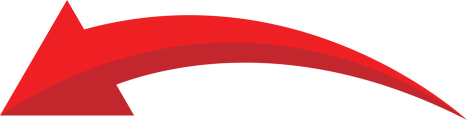 Red curved arrow with shadow effect on white background vector illustration