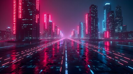 Futuristic Cyberpunk City Street at Night