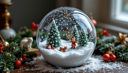 snowball decor in glass bowl, winter, no people, no text, no logo