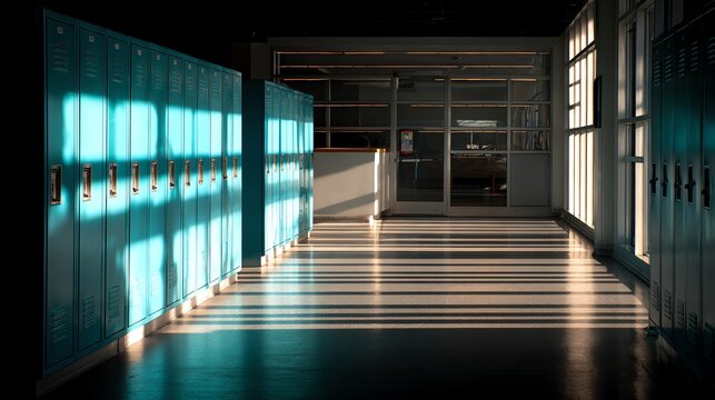 Sunlit School Hallway