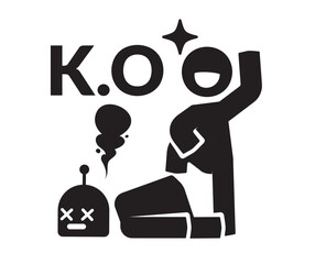 Human Fighting Robot. KO Scene. Isolated Vector Illustration. Stickman illustration