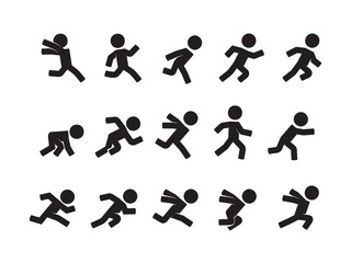 Stickman Character Running and Jumping in Multiple Poses.