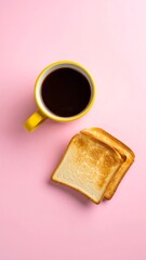 Cup of coffee served with cookies and cake on table for breakfast or snack.