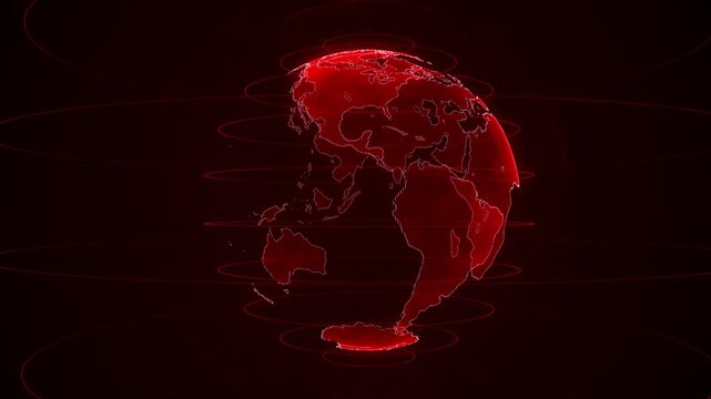 spinning red planet earth on a black background	
