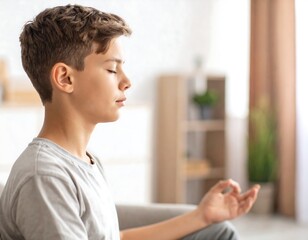 Teenager meditating, profile view