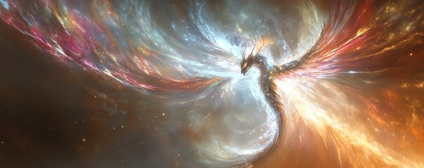 A celestial dragon soaring through a vibrant nebula.