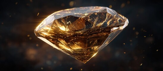 Obraz premium Glowing amber gemstone, facets catching light against a dark, smoky background with golden sparks