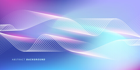 Abstract blue gradient background with shining lines waves. Minimalist background for banner, poster, cover, brochure, flyer, website