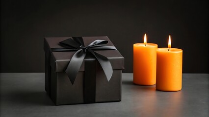 Elegant Composition Featuring a Black Gift Box Tied with Ribbon