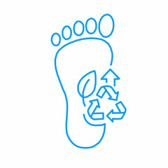 Obraz premium A line-art icon of a foot with a leaf and recycle symbol, representing sustainability and a low carbon footprint.