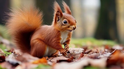 Fototapeta premium beautiful photo of a squirrel looking for food