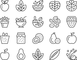 Fototapeta premium Collection of hand drawn healthy food and plant icons for design