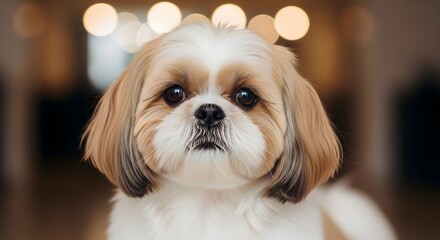 Candid Portrait, Shih Tzu Dog, Home Interior, Photography, Cozy Environment, Close-Up View, Adorable Canine Features