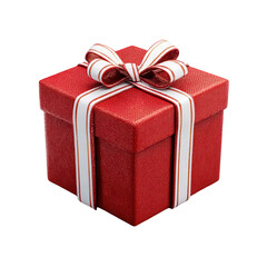 Red Gift Box with White Ribbon Bow Surprise Present Holiday Celebration, isolated on transparent background, perfect cutout, PNG