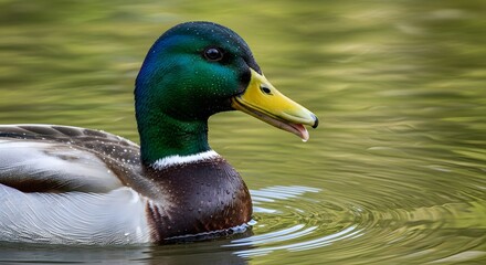 Obraz premium Swimming Action, Mallard Duck, Tranquil Pond, Wildlife Photography, Serene Environment, Close-Up View, Nature's Beauty