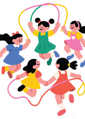 the little girls were playing jump rope Illustrator Artwork design template poster