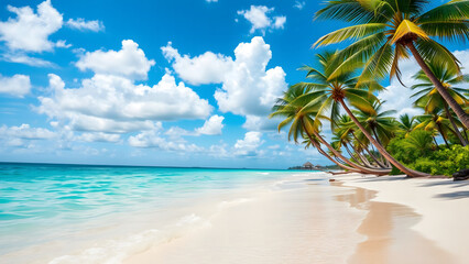 Tropical Beach Wallpaper with Clear Water and Clouds