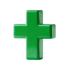 Fototapeta premium Green glossy plus sign medical symbol healthcare icon, isolated on transparent background, perfect cutout, PNG