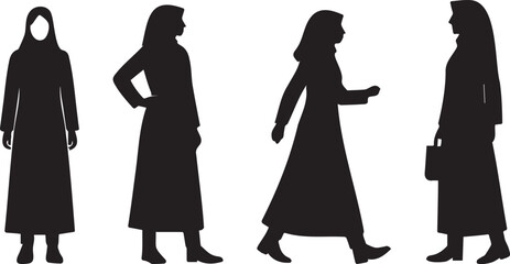 Set of Silhouettes of Women in Headscarves and Robes