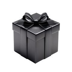 Elegant Black Gift Box with Bow Luxury Present Surprise, isolated on transparent background, perfect cutout, PNG