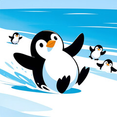 Naklejka premium A group of penguins are playing in the water.