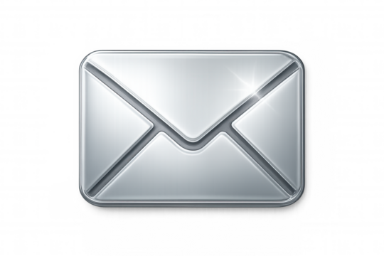 Silver email icon shining on a transparent background, perfect for communication and messaging visuals