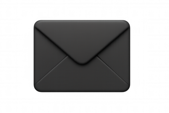 Closed black envelope symbolizing traditional communication, privacy, and anticipation on a transparent background