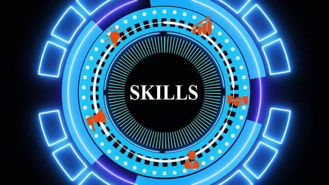 a Skills button on a clear projection screen.A versatile set of vintage round rubber stamp icons and web design vector elements for business sale banners .