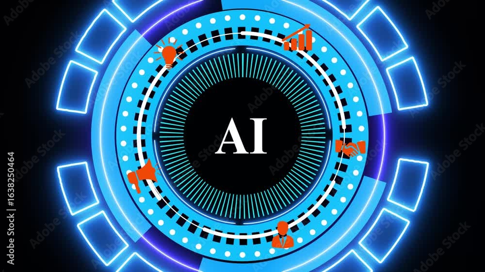Aufkleber artificial intelligence or ai concept. futuristic icon design and graphics over hand with table. hol